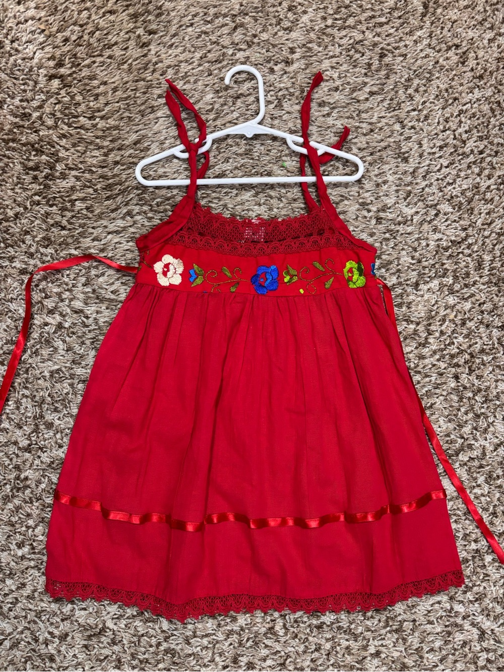Red Embroidered Floral Sundress Top